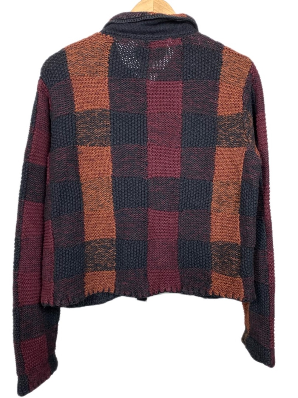 Michael Simon Patchwork Knit Button-Up Cardigan Earth Tone Button-Up Sweater - Picture 5 of 13